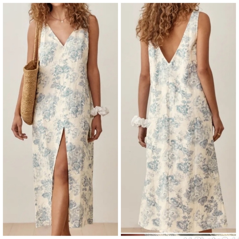 NWT Reformation Monique floral 100% linen midi dress in teacup size XS